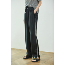 Sister K (silky acetic acid pants) satin elastic waist loose straight wide leg pants women
