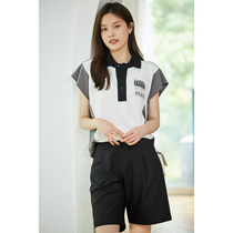 K elder sister (small accent) 210g double-bead commuter Polo collar color split loose sleeveless top female