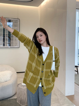 K elder sister full wool plaid cardigan 26 all wool V collar two color options single breasted sweater knitted cardigan women