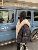 K Sister (warm stove leather grass down) 90 white duck suede fox fur collar navy collar straight cylinder down jacket