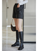 K elder sister (thin leather Series) 100% sheepskin elastic waist pocket leather shorts skirt women