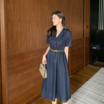 K elder sister (plus points linen skirt) 100% linen lapel waist slim dress women