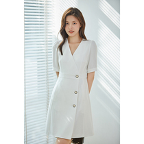 K sister (white lover acetic acid skirt) acetic acid blend temperament V collar simple suit dress female