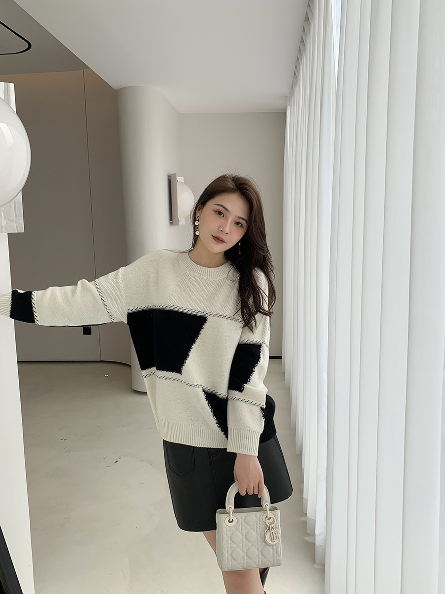 Brother-in-law (geometric full wool) 26 beautiful Nowhole wool rework with long sleeves wool-knitted sweatshirt