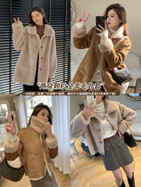 Sister k (you deserve to have) Two sides wearing grain full wool length and single row of plush jacket woman