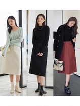 Sister K (warm velvet straight skirt) warm velvet high waist slim split medium and long skirt