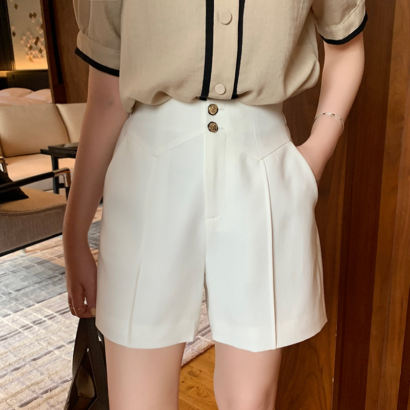 Sister K (acetic acid shorts) 220 grams of acetic acid messy high waist solid color all-match loose straight shorts women