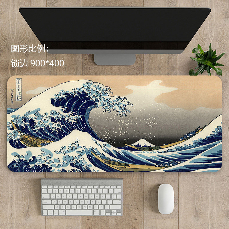 Fuyue Three-sixteen Jingshen Kanai Wave 3mm Mouse Mouse 90x40 Okinawan 90x40 Art Laptop Keyboard Mat-Taobao