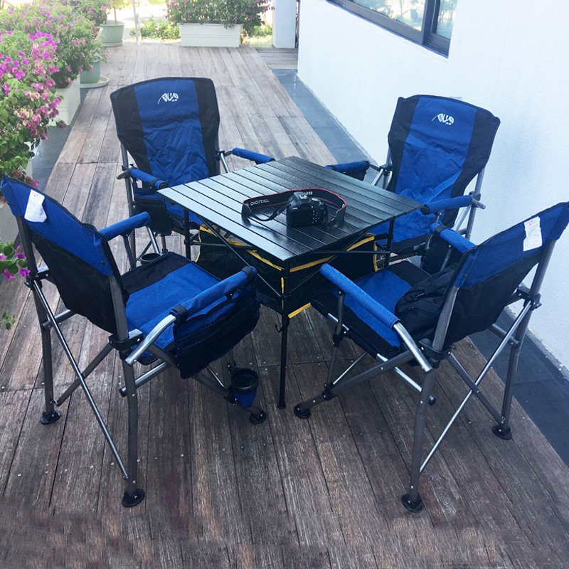 Outdoor table and chair set self-driving tour wild folding chair beach chair outdoor leisure chair table chair one table four chairs