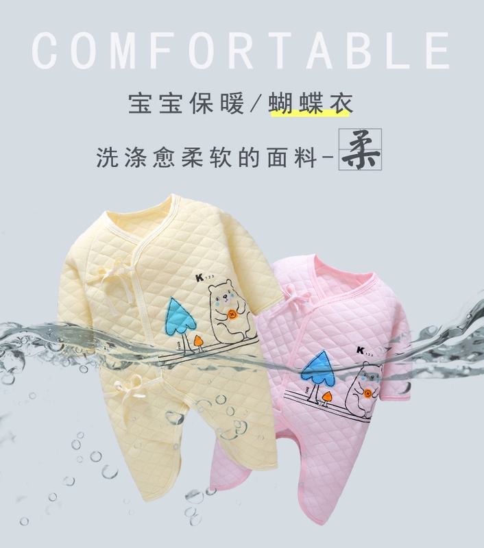 Quần áo sơ sinh ấm cho bé sơ sinh bé sơ sinh quần áo bé bướm 0-3 tháng 1 bông mùa thu đông - Áo liền quần áo giữ nhiệt trẻ em