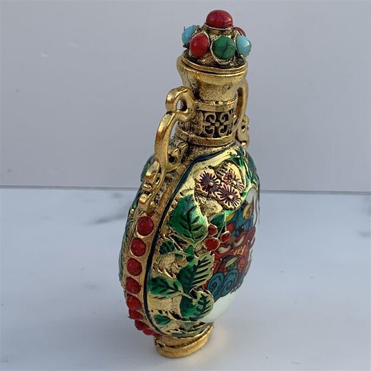 Nueva y antigua botella de rapé pintada de doble cara de cobre puro, botella de rapé luminosa Kirin, artículos antiguos, juego para fumar, regalo de alta gama