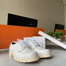 02 white leather shoes new ultra slim leather abrasion resistant low heel lace leather boots pure white round head casual performance leather shoes low