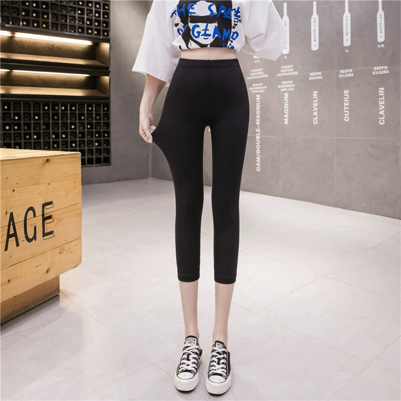 Quần legging trắng bó sát bó sát mặc quần crop top nữ mùa hè mỏng lụa lụa chân quần yoga - Quần tây thường