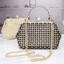 Novel handmade beaded multifunctional womens bag imitation pearl large mouth gold Hand bag womens cross shoulder bag finished