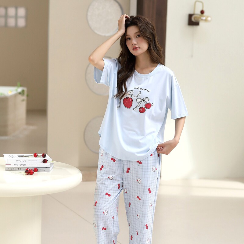 Yaqiao22668 Summer Women's Short-Sleeve Long-Pants Pajamas Spring Casual Thin Cotton Modal Homewear Set