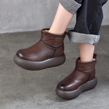 Tinige fur one-piece thick-soled warm wool boots genuine leather short boots 2025 winter first layer cowhide sleeve women's boots
