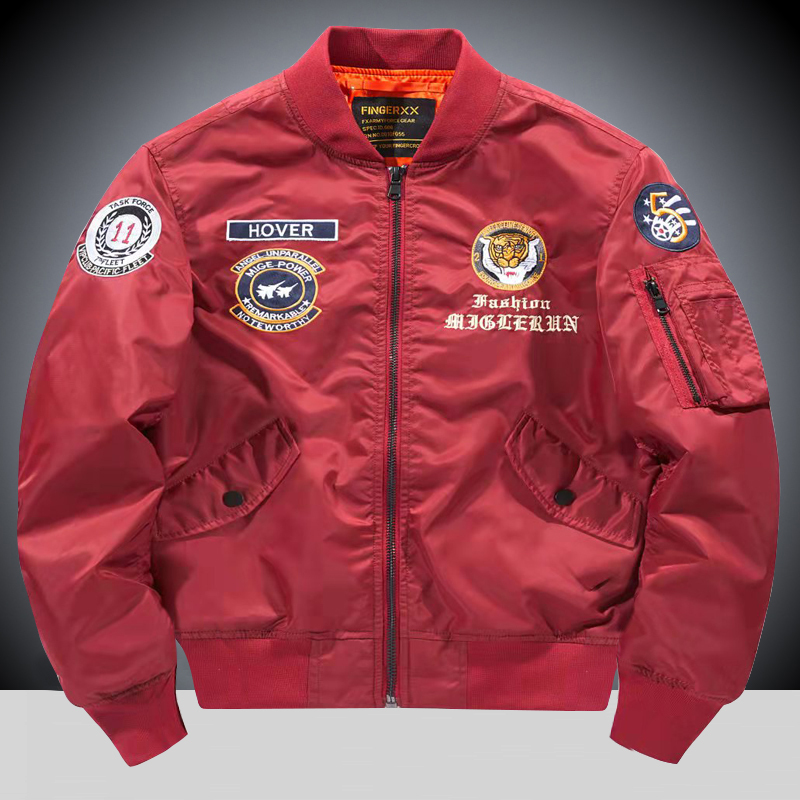 Ma-1 Pilot Jacket Men's Spring and Autumn Outdoor Baseball Collar American-Style Embroidered Flight Jacket Cotton Jacket Men's Red Jacket