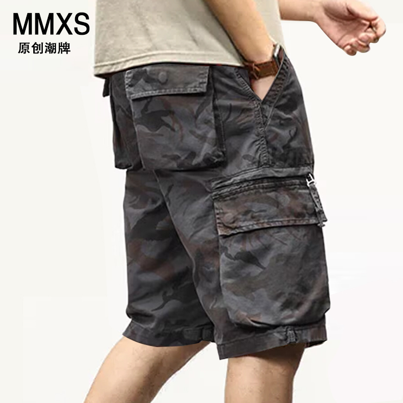 American-Style Summer Men's Camouflage Shorts, Loose Straight-Leg Knee-Length Cargo Shorts, Trendy Casual Multi-Pocket Plus Size