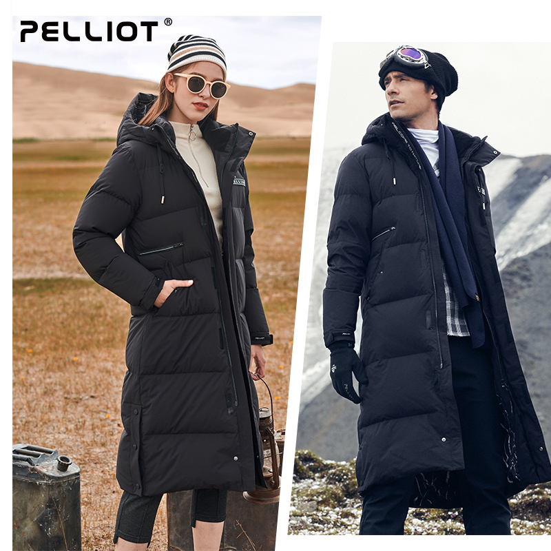 Bershi and outdoor long down jacket men and women winter thick warm down jacket hooded over-the-knee down jacket