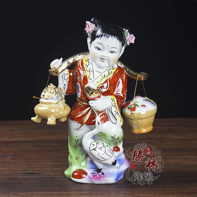 Sản phẩm mới 包邮 Jingdezhen Jintong ngọc thủ công thời trang gốm sứ trang trí nội thất nhân vật Fushou đôi các đồ trang trí nhà bếp