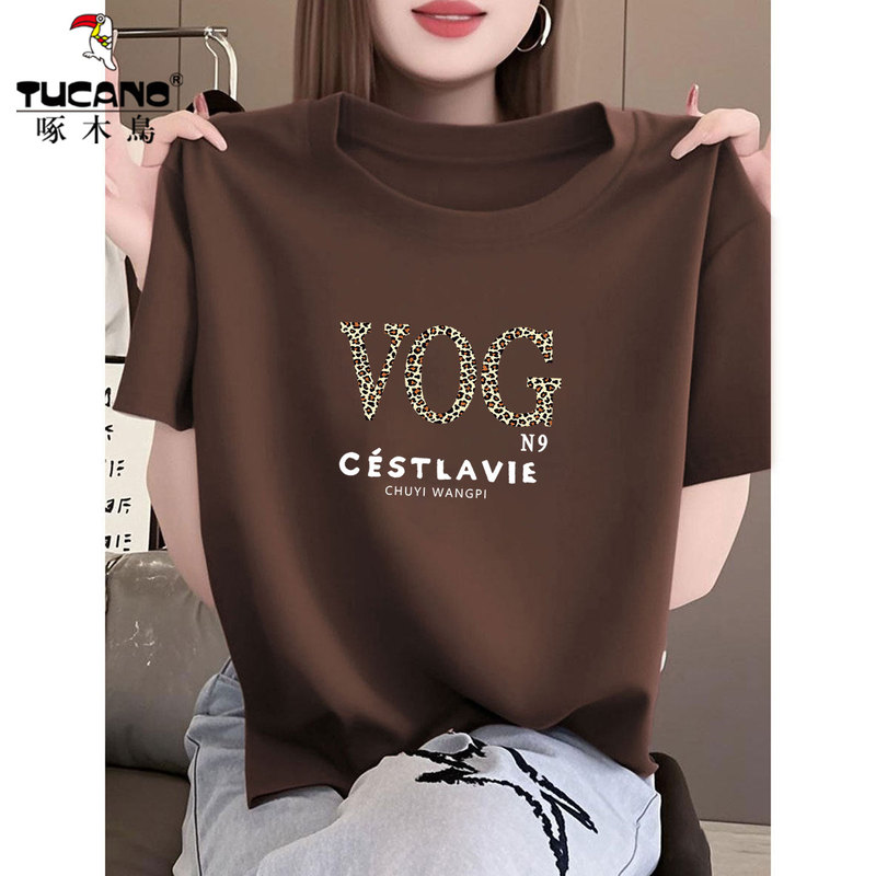 Woodpecker Summer Pure Cotton T-Shirt Women's Short-Sleeved New Style T-Shirt Women's Printed Unique and Chic Niche Top Clothing