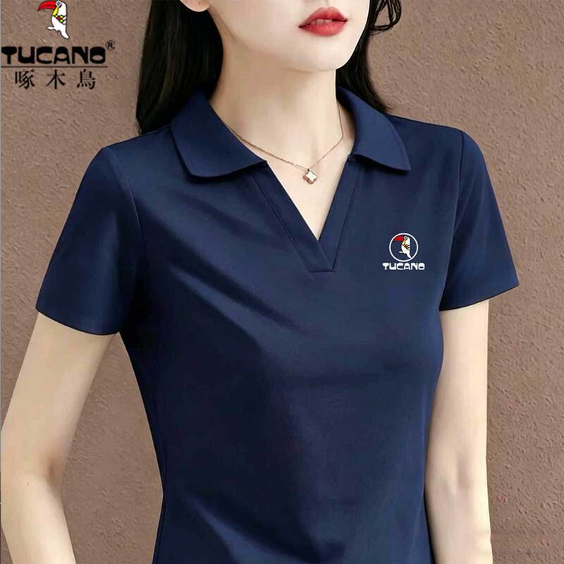 Woodpecker Summer Casual Short-Sleeved T-Shirt for Women and Mothers 2026 New Style Polo Shirt with Lapel Loose and Stylish Top Woodpecker Summer Casual Short-Sleeved T-Shirt for Women and Mothers 2026 New Style Polo Shirt with Lapel Loose and Stylish Top