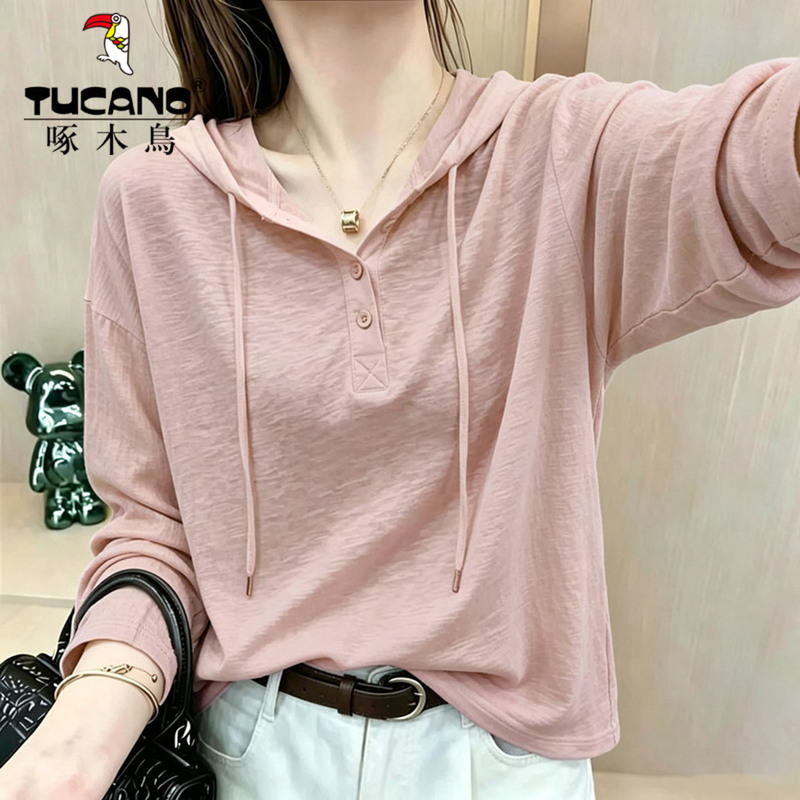 Woodpecker Hooded High-End Bamboo Cotton Long-Sleeve T-Shirt for Women 2026 Autumn New Sweatshirt Casual Fashion Top Woodpecker Hooded High-End Bamboo Cotton Long-Sleeve T-Shirt for Women 2026 Autumn New Sweatshirt Casual Fashion Top