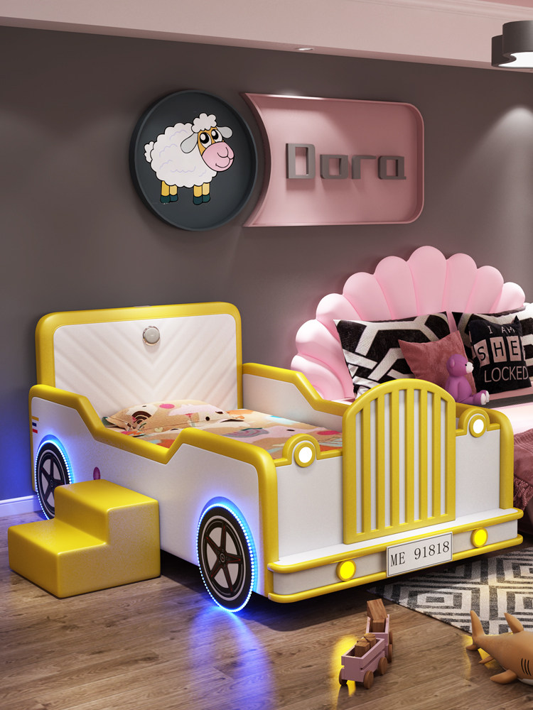 Children's bed boy Simple modern car multi-functional small apartment Creative solid wood cartoon suite Children's bed spot