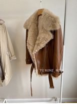 Quality control BI entry~Heavy lazy JIN mouth Tuscan fur all-in-one motorcycle jacket fur jacket 9683