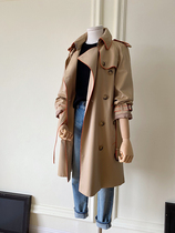 Town shop high-end khaki windbreaker~Flanger custom twill plush cotton medium and long double-breasted lace-up jacket female 9323