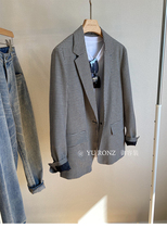 Retro black and white houndstooth ~ commuter loose thin buckle wool small suit jacket 21 spring 9857