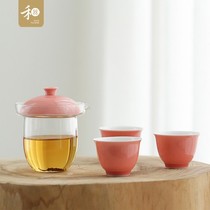 Grain glass heat resistant simple and easy to bubble group travel set portable kung fu tea set green tea cup with filter ceramic