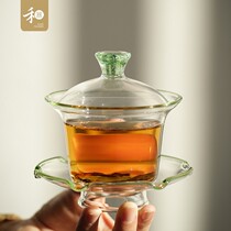 The Wo ware Colorful And Lotus glass Three-only cover bowls Heat-resistant and anti-scalding handmade Kung Fu tea bowl tea set High quality Home