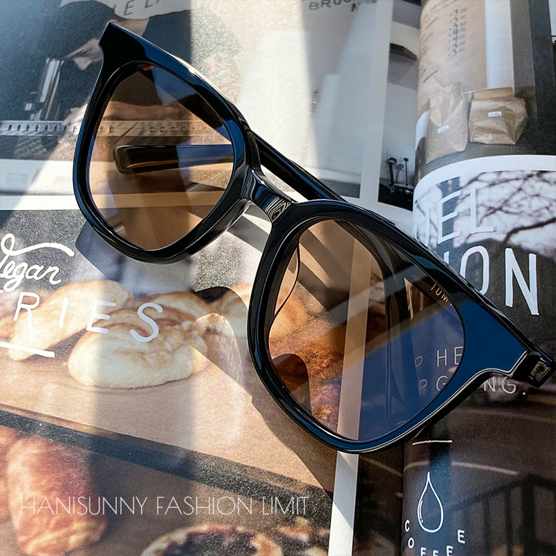 HANISUNNY retro tea orange sunglasses black frame change tea colour myopia glasses large frame with degree male and female neutral