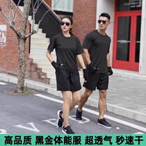 Physical fitness clothing T-shirt short-sleeved shorts suit quick-drying breathable summer round neck black sports physical training clothing