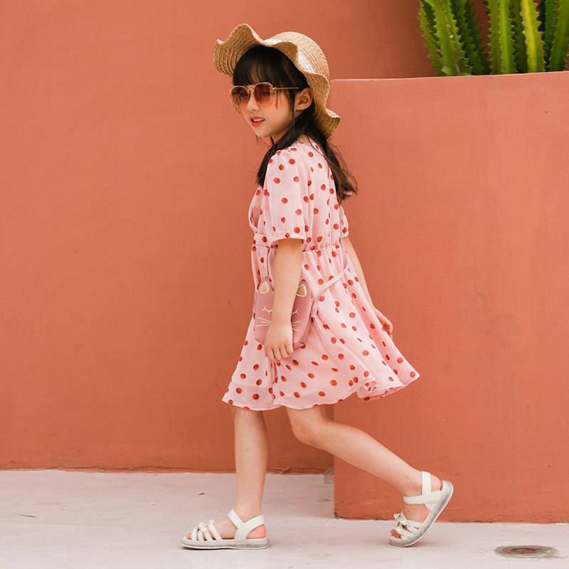 Special parent-child girl wave dot dress summer female dress to wear street beach beach dress