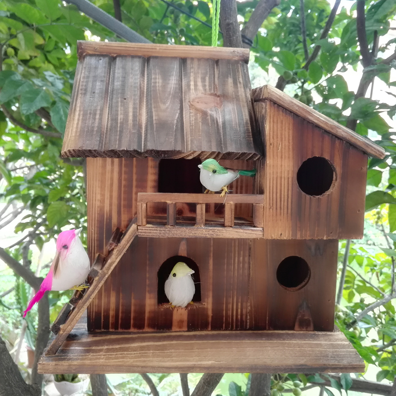New Bird Nest, Enlarged Bird Cage, Wooden Carbonized Anti-Corrosion Wood Bird House, Outdoor Garden Decoration, Bird House