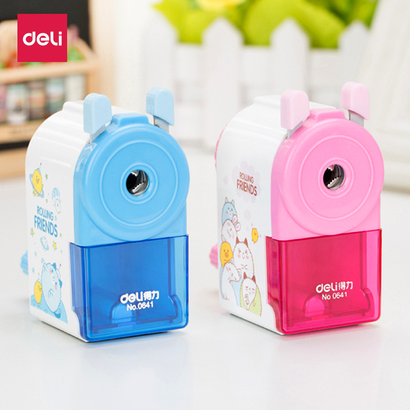 Deli stationery Cartoon pencil sharpener Sketch triangle pencil sharpener for children and girls Small portable hand eyebrow pencil pencil sharpener for primary school students art pencil sharpener