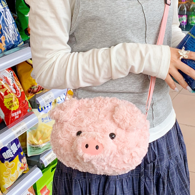 Bags for Women Zhao Lusi's Same Style Cute Barcelona Piggy Bag Furry Bag Plush Doll Shoulder Crossbody Bag