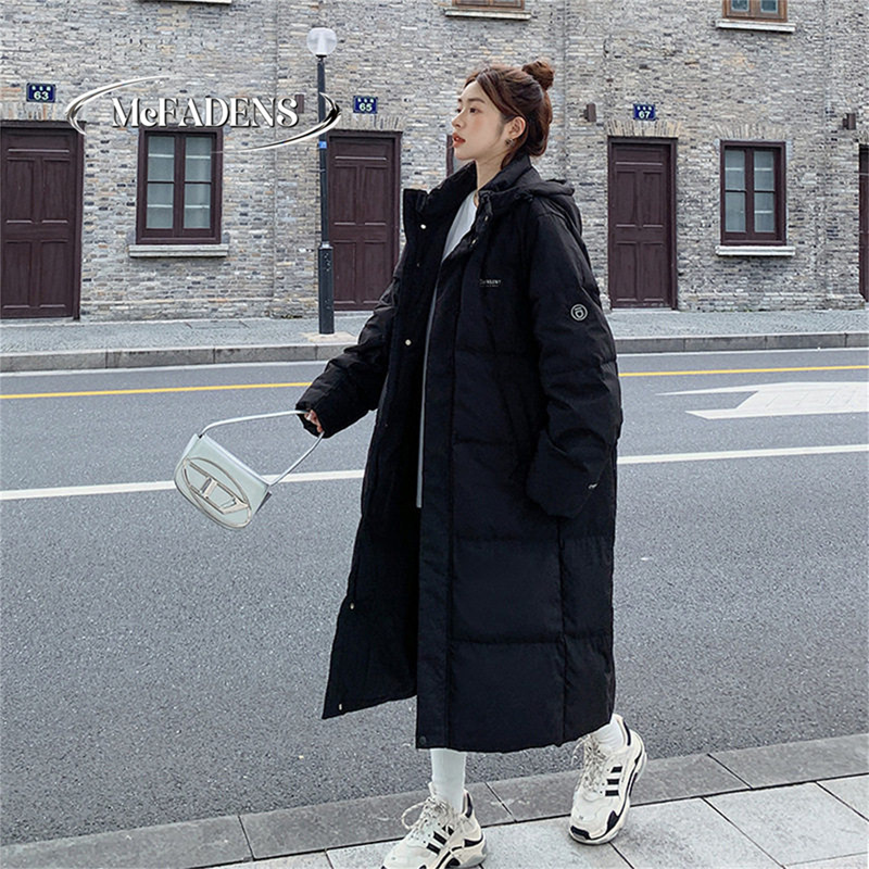 Hong Kong's New Style Cotton Jacket for Women, Winter Long Loose Casual Hooded Thickened Warm Cotton Jacket, Long-Sleeved Black Coat, Trendy