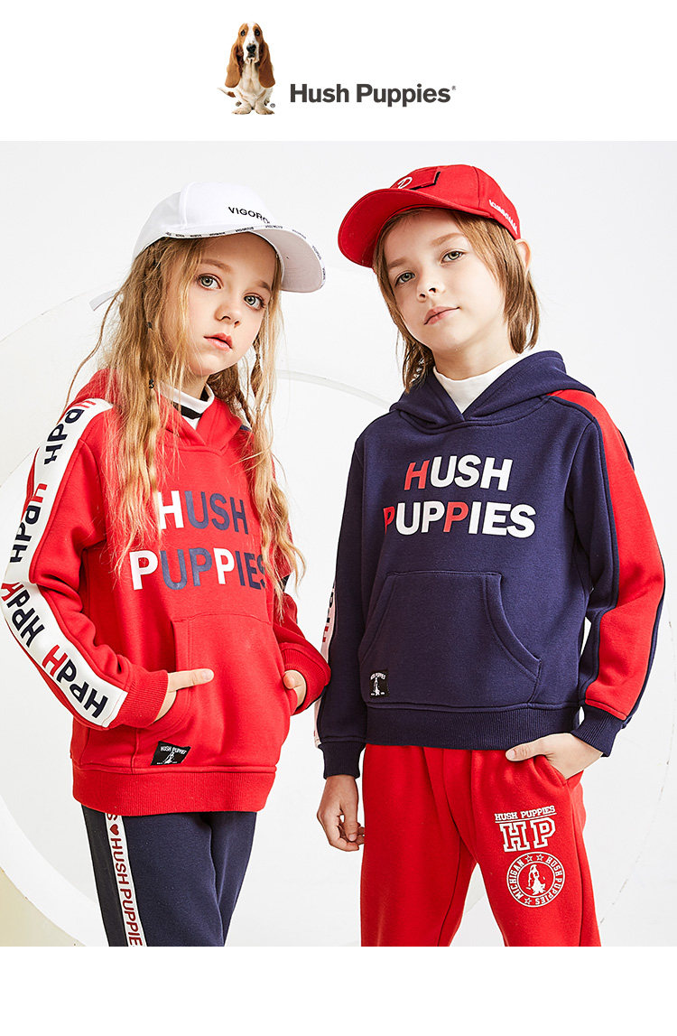 Hush Puppies 暇步士 加绒保暖 儿童连帽卫衣 聚划算+天猫优惠券折后￥118包邮（￥238-120）男、女童105~170码多色可选