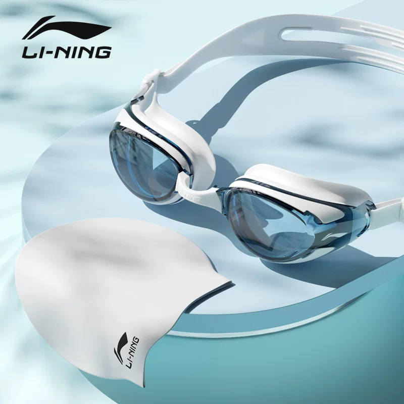 Плавательные очки Li Ning водонепроницаемые профессиональные антизапотевающие, оборудование, шапочка для плавания, набор, дайвинг