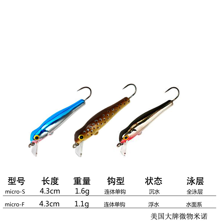 Luya bait micro-object Mino American classic small Mino freshwater stream horse mouth white strip small warped mouth floating water sinking