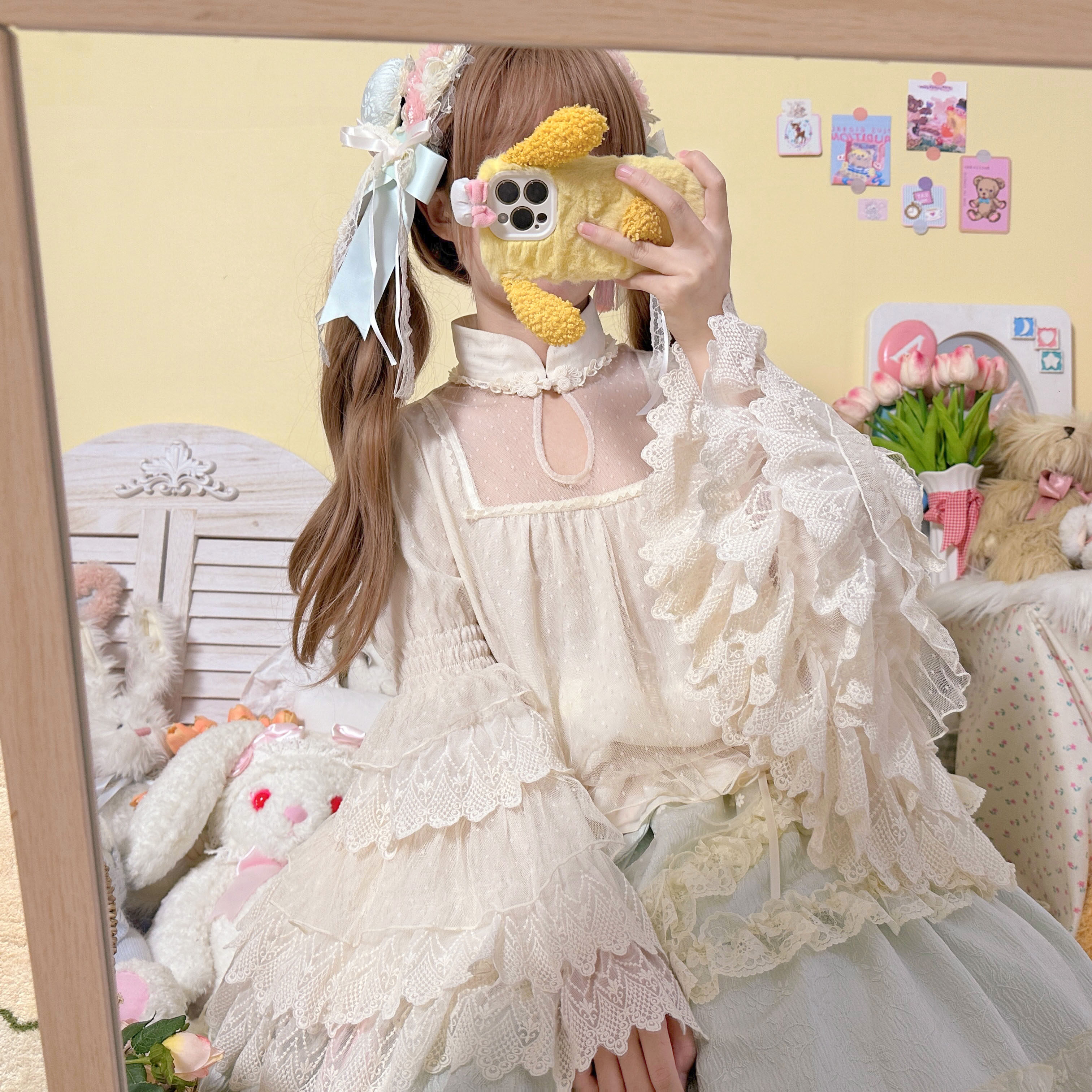 🌸【现货】姬袖内搭 Lolita中华风旗袍领 百搭米色内搭🌸-lolita衬衫-淘宝好物网