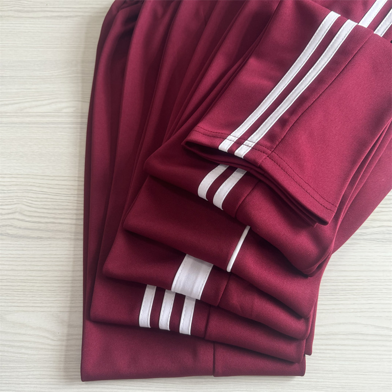 Elementary School Students' Burgundy School Uniform Pants, Unisex, Middle and High School, Two Stripes, Three White Stripes, Extra Large, Straight-Leg School Uniform Pants