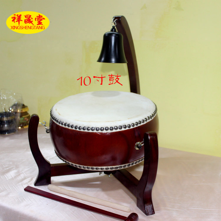 Xiangshengtang Buddha Equipment 12-inch Board Drum Table Produces Cowhide Flat Drum Drum Buddhist Supplies Buddha Emperor Bell Set Drum