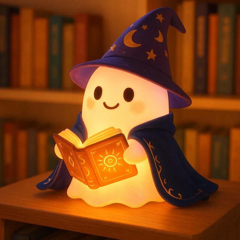 Enchanted Ghost Wizard Cute Magical Ghost Wizard Reading Lamp Christmas Ghost Night Light Ornament