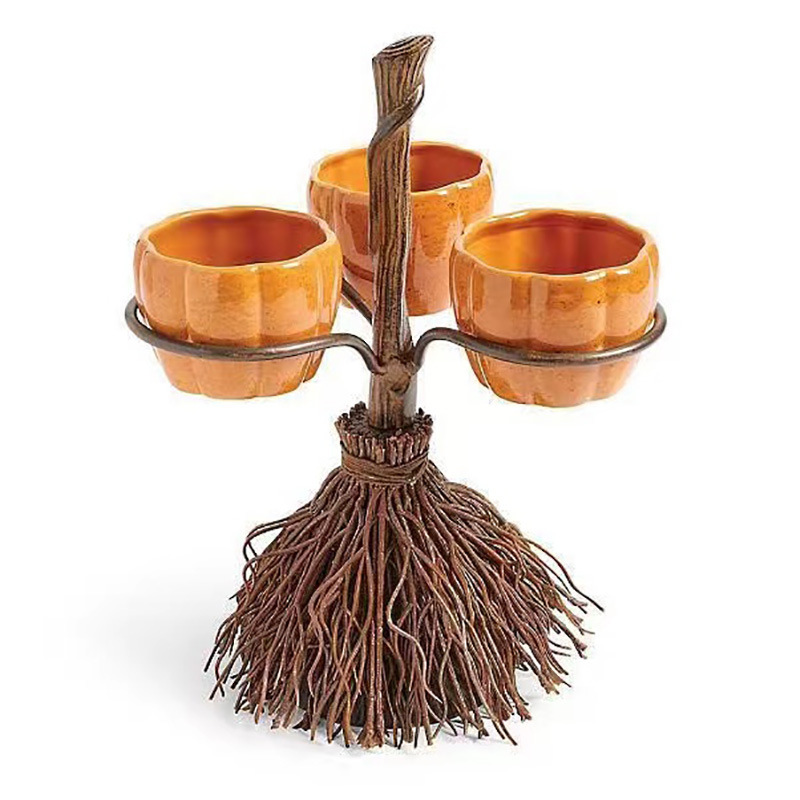 Cross-Border Halloween Broom Pumpkin Cup Separator Fruit Plate Decoration Resin Pumpkin Cup Broom Tray Cross-Border Halloween Broom Pumpkin Cup Separator Fruit Plate Decoration Resin Pumpkin Cup Broom Tray