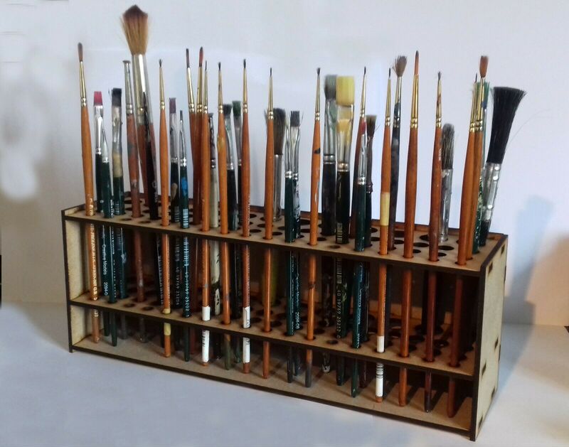 Brush Holder 67-Piece Brush Holder Wall-Mounted Freestanding Detachable Wooden Stand