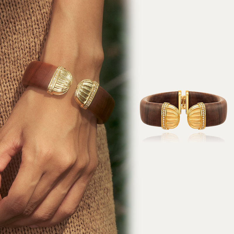 Rarely Seen/In the Same Style as Xin Zhilei and Yi Mengling, Oups Tani Ring Bracelet, Vintage Wood Inlaid Diamond Bracelet for Women, Size 26, New